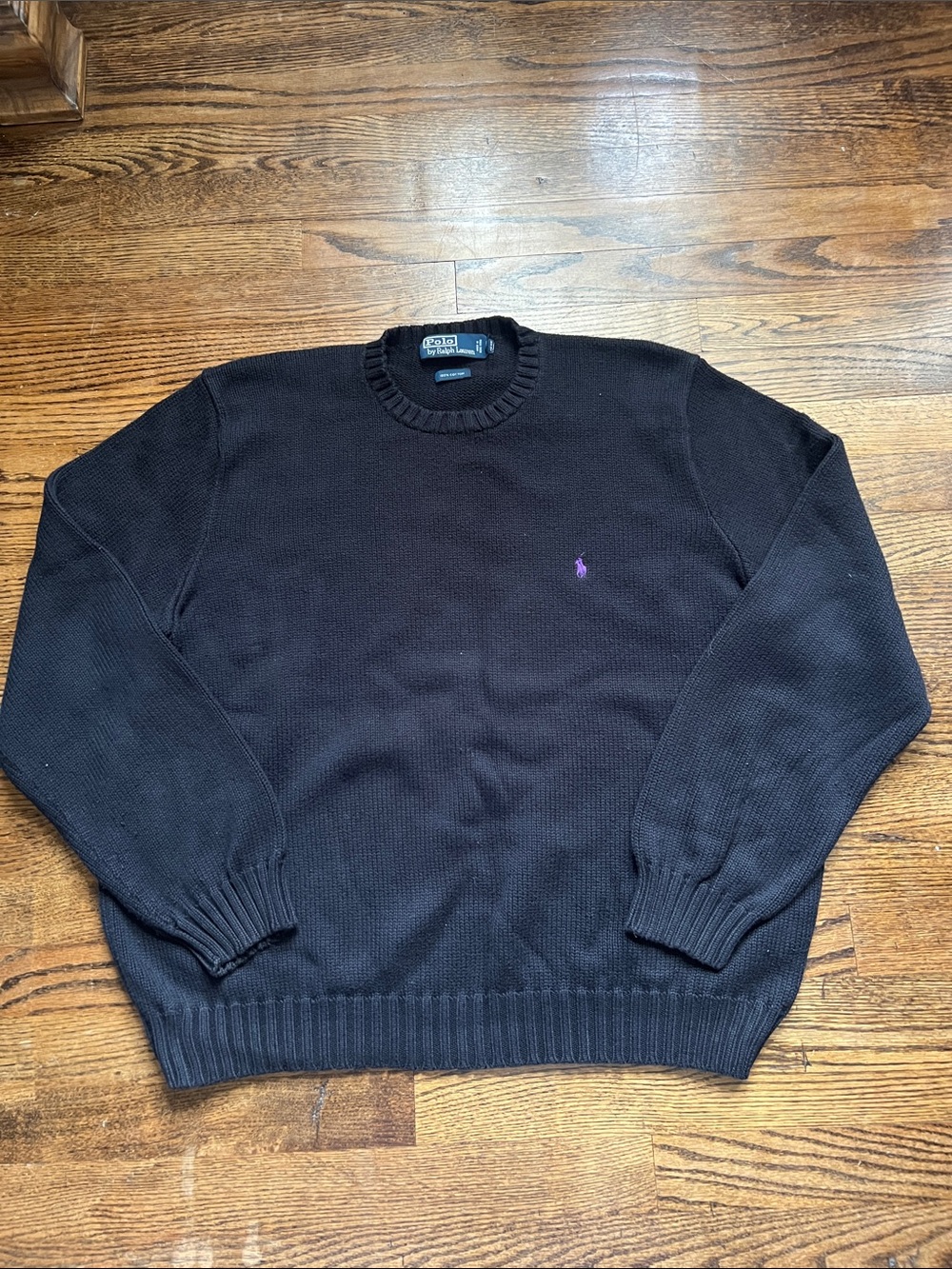 Polo by Ralph Lauren Black Crewneck Sweater with Purple Pony - Picture 1 of 5